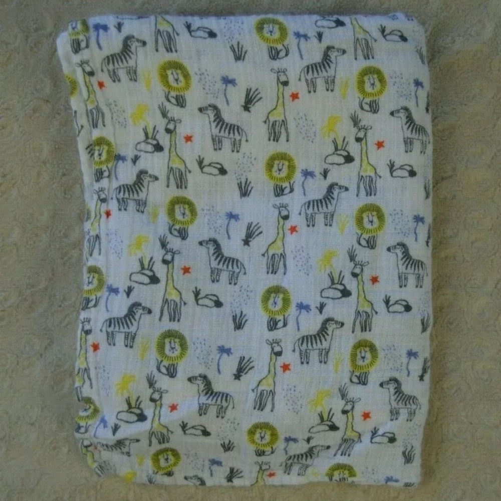 Modern Baby Safari Swaddle Blanket Zebra Lion Giraffe White Gray Yellow Orange